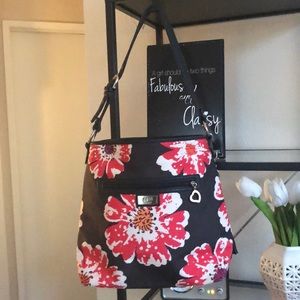 Navy blue with red flowers shoulder bag